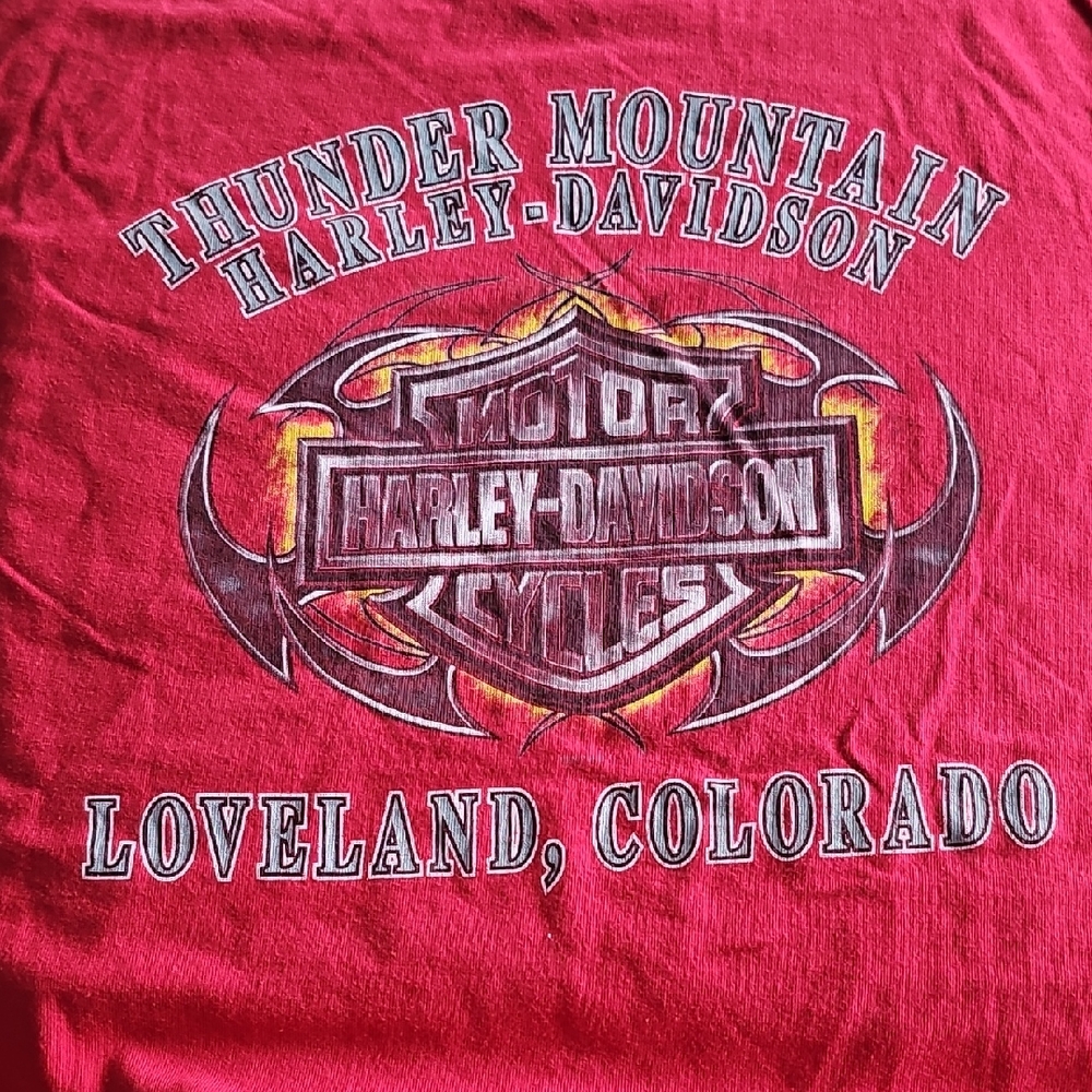 Harley Davidson Red Thunder Mountain Tee Med Vintage Motorcycle Colorado Biker